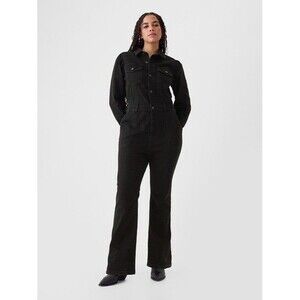 New Gap Jumpsuit Denim Western Bootcut Size 10 Black Puff Long Sleeve Stretch
